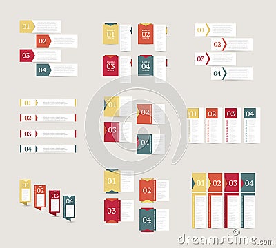 Collection of infographics design templates. Business concept with 4 options. Cartoon Illustration