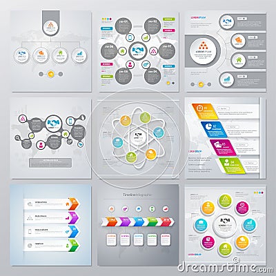 Collection of infographics elements in modern flat business style. Vector Illustration