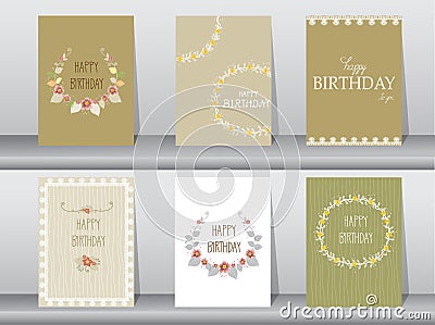 Collection of invitation or birthday card with floral frame ,Vector illustrations Vector Illustration