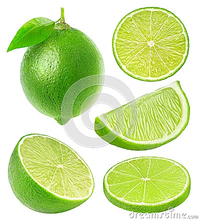 Collection of isolated lime slices Stock Photo