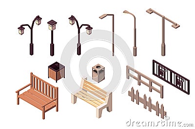 Collection isolated urban element of street environment for modern city. Vector Illustration