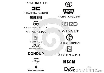 Collection of Italian clothing houses logos Editorial Stock Photo