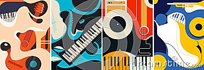 Collection of jazz posters. Vector Illustration