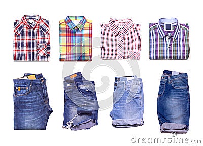 Jeans and classic men`s shirts isolated Stock Photo