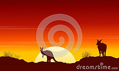 Collection kangaroo at sunset silhouette scenery Vector Illustration
