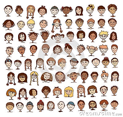 Collection of kids' faces Vector Illustration