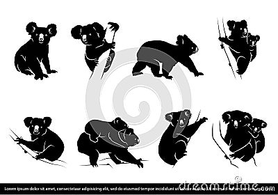 Collection of koala bear silhouette Vector Illustration