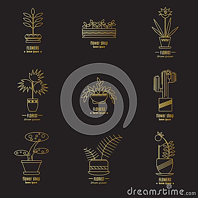 Collection of labels with house plants Vector Illustration