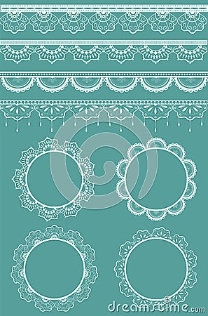 Set of vector lace ribbons and frames. Vector Illustration