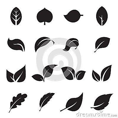 Collection of leaf icons. Black icons isolated on a white background Vector Illustration