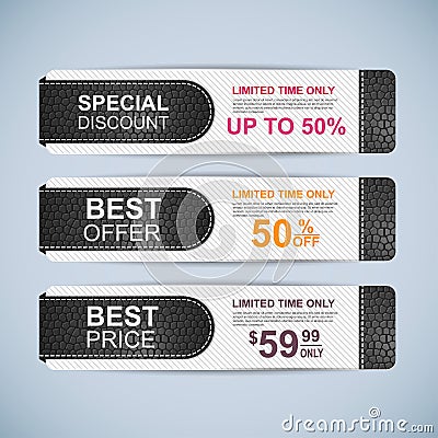 Collection leather sale banners Vector Illustration