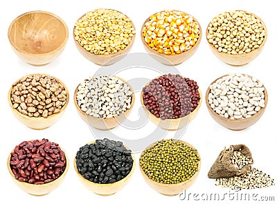 Collection of legumes in the cup isolated Stock Photo