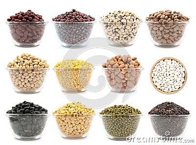 Collection of legumes in the cup isolated Stock Photo