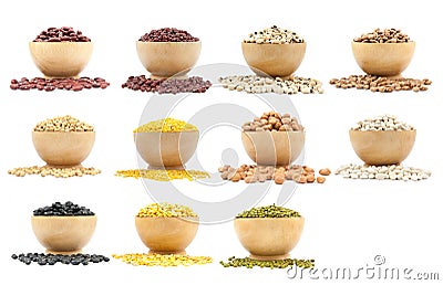 Collection of legumes in the cup isolated Stock Photo