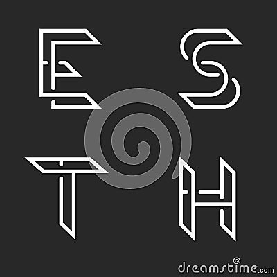 Collection letters S, T, E, H identity logo monogram, overlapping thin lines shape, set individual marks Vector Illustration