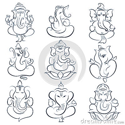 collection of line art Lord Ganpati for Ganesh Chaturthi festival of India Vector Illustration