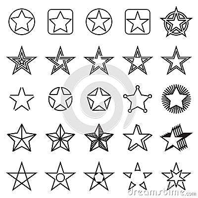 Collection of 25 linear star icons isolated on a white background Vector Illustration