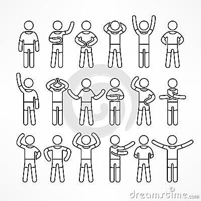 Collection of linear stick figures Vector Illustration