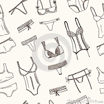 Collection of lingerie. Panty and bra seamless pattern Vector illustrations Vector Illustration