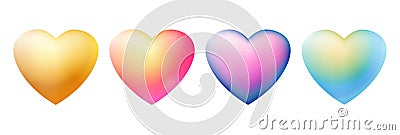 Collection of liquid 3D gradient hearts for decoration on white isolated background. Design media symbol likes and heart Vector Illustration