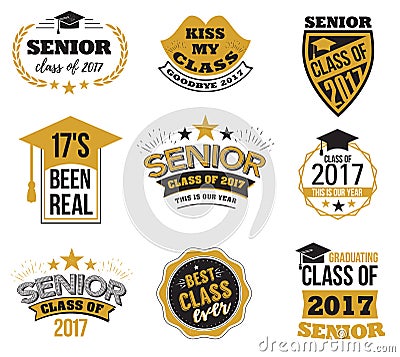 Collection of logo badges and labels for graduating class Vector Illustration