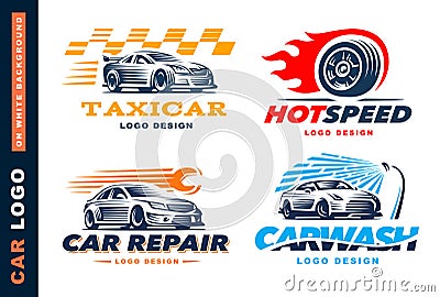 Collection of logos car, taxi service, wash, repair, Competitions Vector Illustration