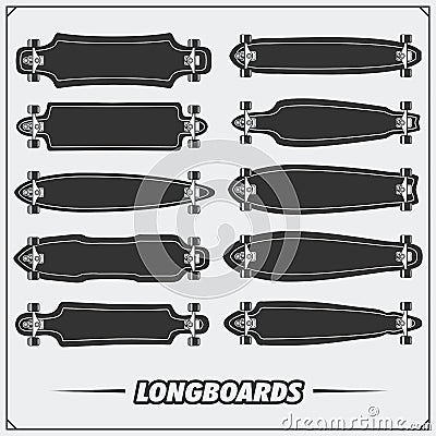 Collection of longboard types. Vector Illustration