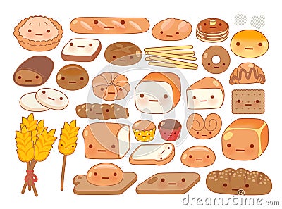 Collection of lovely baby bakery food doodle icon Stock Photo