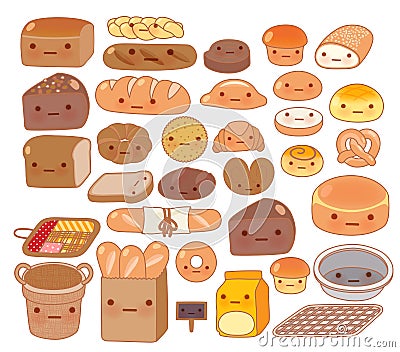 Collection of lovely baby bakery food doodle icon Stock Photo