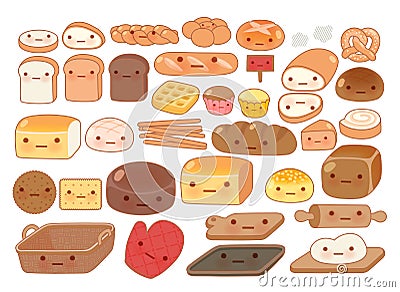 Collection of lovely baby bakery food doodle icon Stock Photo