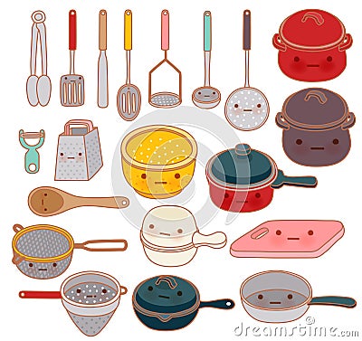 Collection of lovely kitchenware , cute grater , adorable pan , Stock Photo