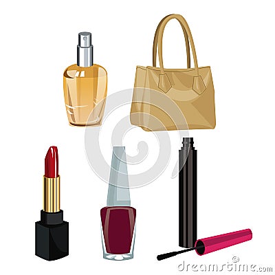 Collection makeup accessories fashion wo Vector Illustration