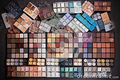 collection of makeup palettes from different brands and colors Stock Photo