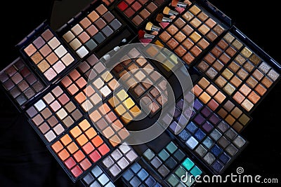 collection of makeup palettes from different brands and colors Stock Photo