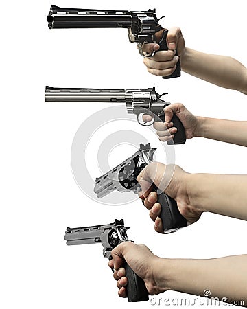 Collection of man hand holding gun Stock Photo