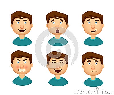 Collection of man with a variety of emotions. Vector Illustration