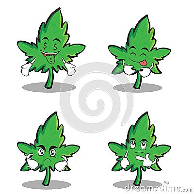Collection marijuana character cartoon set Vector Illustration