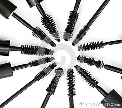 Collection of a mascara brushes on white background. each one is shot separately Stock Photo