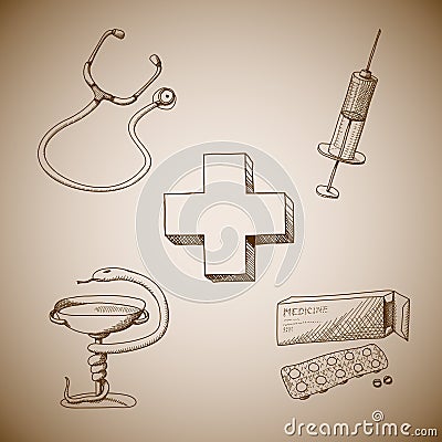 Collection of medical symbols Vector Illustration