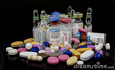 Al Ain, United Arab Emirates - 08/05/2020: A random collection of medication vaccinations Editorial Stock Photo
