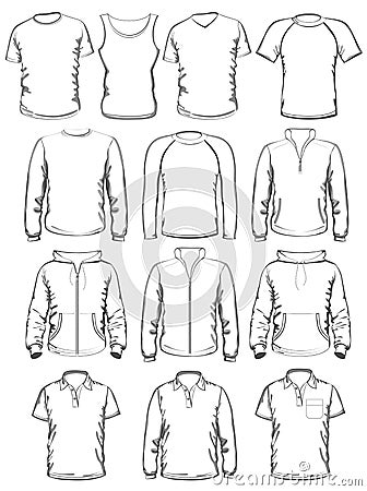 Collection of men clothes outline templates Vector Illustration