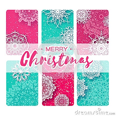 Collection of 6 Merry Christmas and New Year Greeting card Vector Illustration