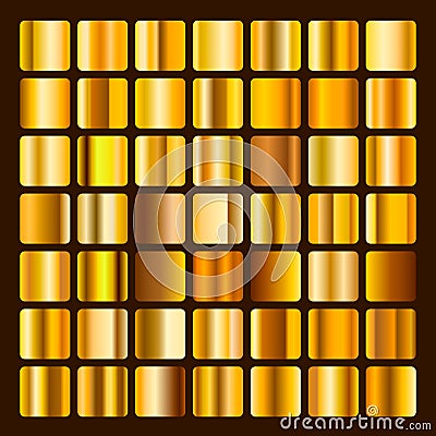 Collection metallic and golden gradient illustration. Set gold gradients. Golden squares collection. Golden background Vector Illustration