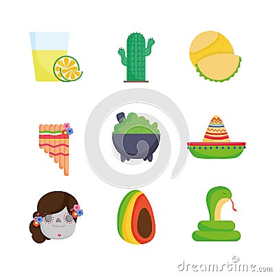 Collection mexican food culture traditonal icons Vector Illustration