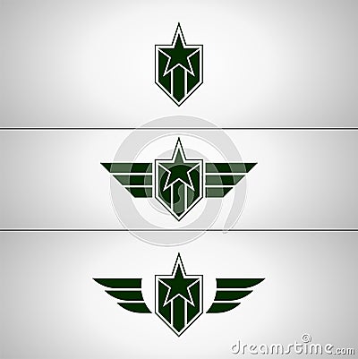 Collection of military star symbol badges Vector Illustration