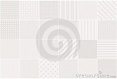Collection of minimalistic seamless dash line patterns. Beige textile endless prints. Repeatable unusual simple Stock Photo