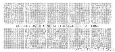 Collection of Minimalistic Seamless Patterns Forming Abstract Grid and Line Mesh Backgrounds. Vector Illustration