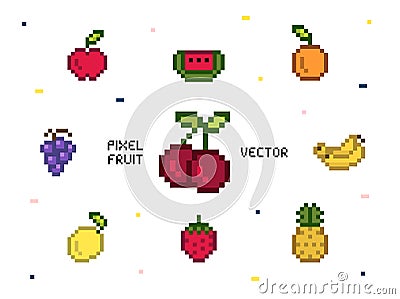 Collection of mixed pixelated fruits Vector Illustration