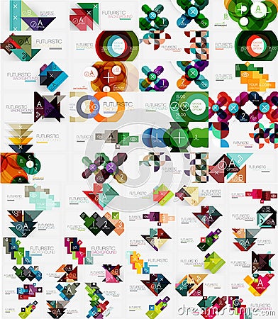 Collection of modern business infographic templates made of abstract geometric shapes. Option banners mega set Vector Illustration