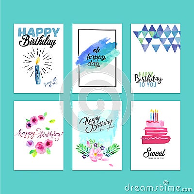 Collection of modern design birthday greeting cards Cartoon Illustration